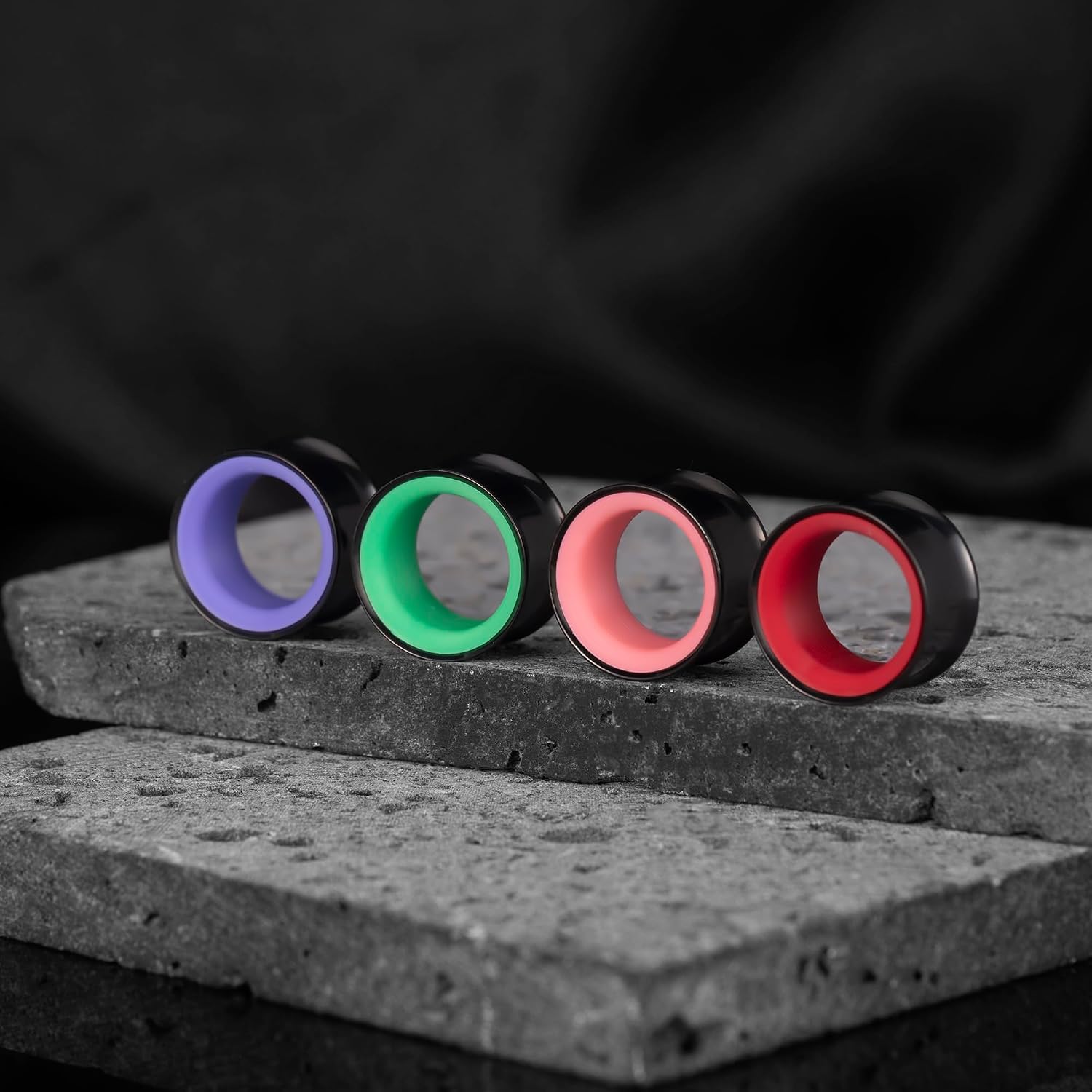 Vankula 8PCS Stainless Steel and PLA Ear Gauges Plugs, Ear Tunnels for Men Women, Hypoallergenic Expander Body Piercing Jewelry for Stretcherd Ears(Hoop-Black(Red, Pink, Purple, Green), 8mm(0G))