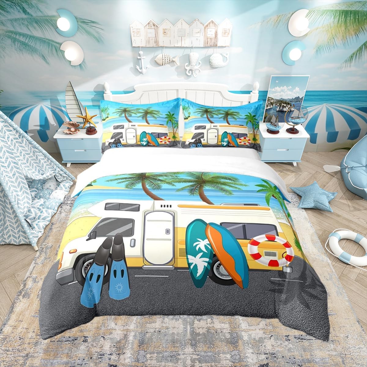 Housse de couette ocean en microfibre pour chambre enfant et vacances d'ete