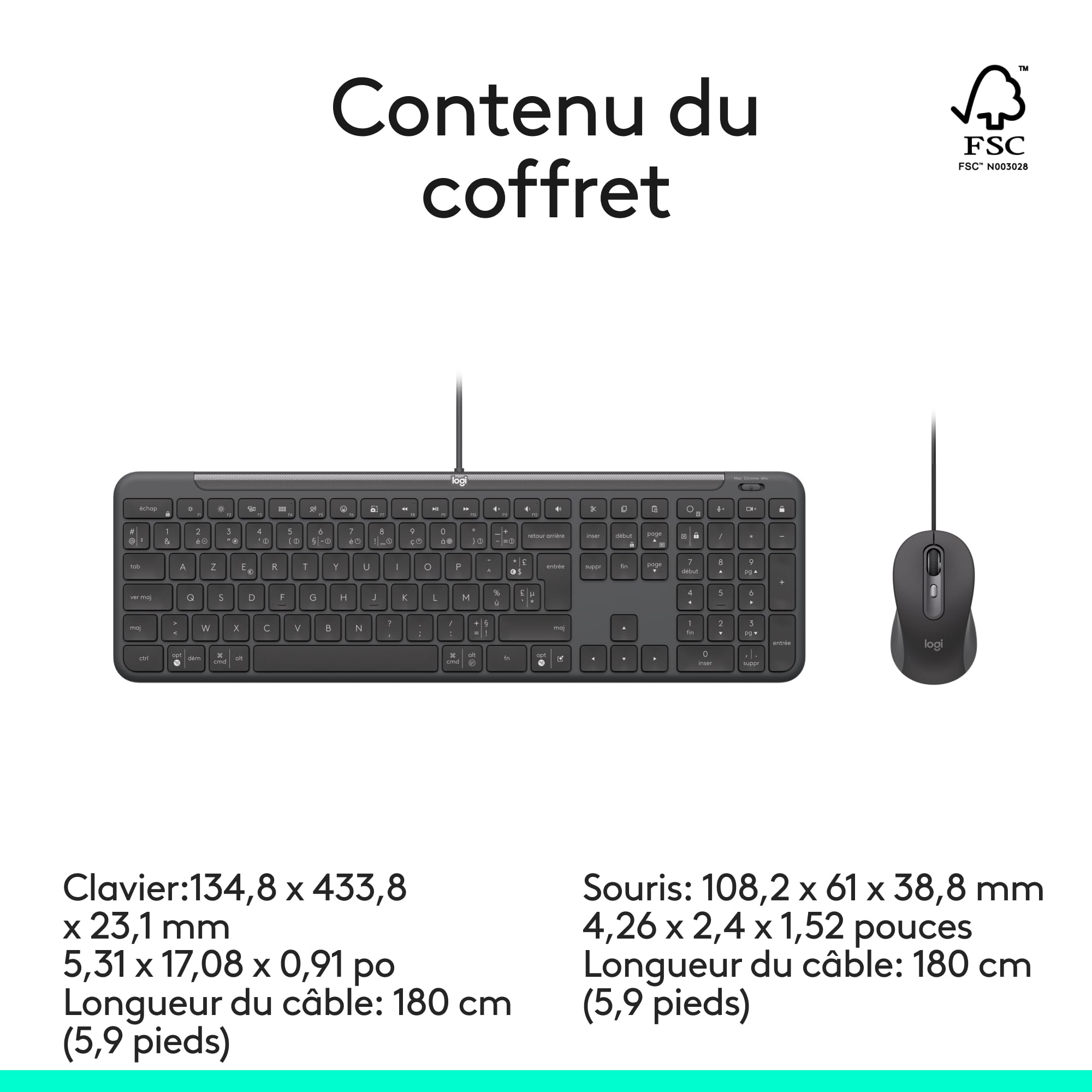 Logitech Signature Slim Wired Combo MK620 pour Business, Souris Filaire Optique, Clavier de Taille Standard, USB-C prêt à l’Emploi, Windows/Mac/Chrome/PC/Ordinateurs Portables, FRA AZERTY - Graphite
