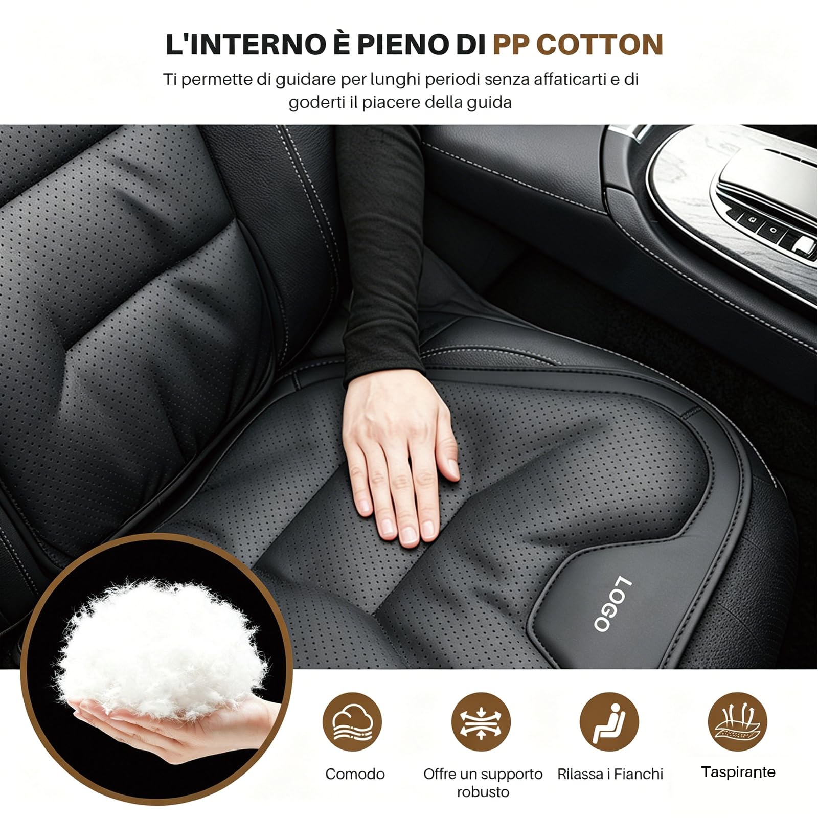 Pelle Nappa Coprisedili Auto Universale Personalizzato con Logo, Cuscino Lombare, Antiscivolo, Morbido Traspirante 5 Colori