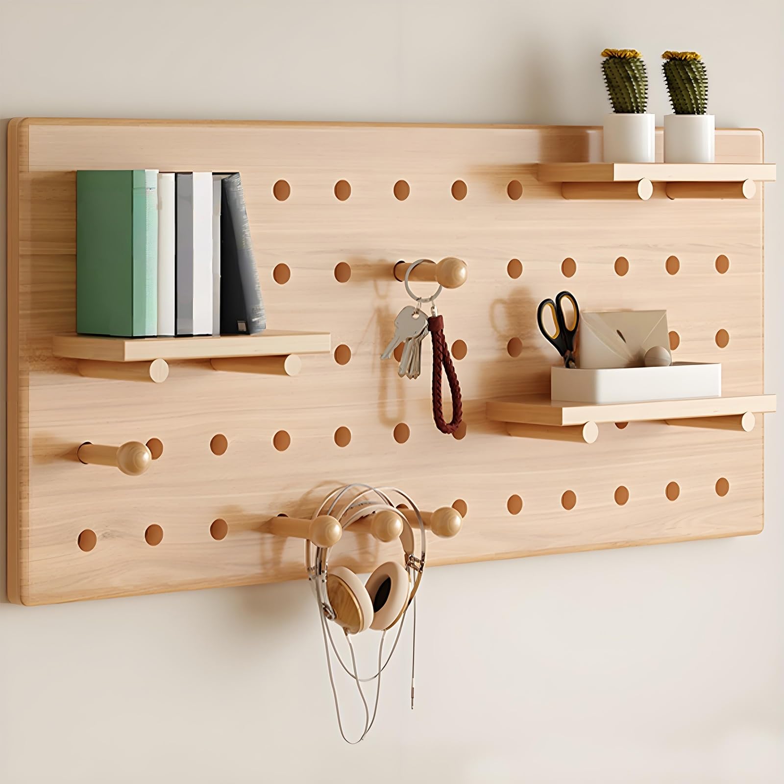 Stecktafel aus Holz, Multifunktionaler Perforierter Werkzeughalter, Werkzeugwand für Wohnzimmer, Eingangsbereich, Schlafzimmer, Büro, Einfache Installation(Yellow)