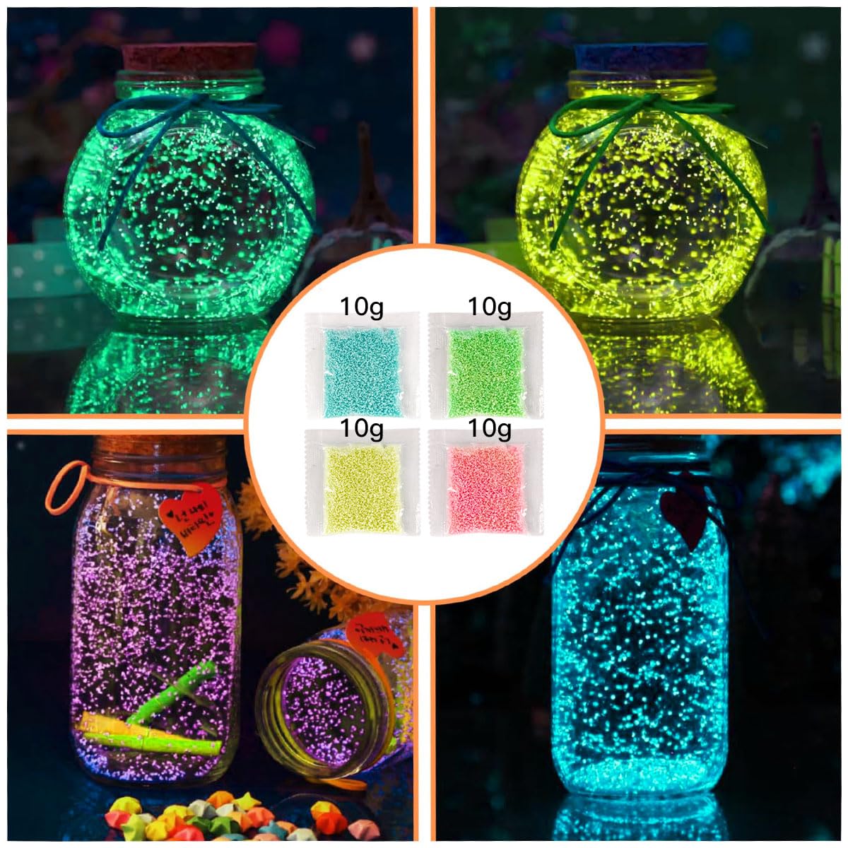Sable lumineux 4 sacs 10 g sac réutilisable sable lumineux aquarium sable bricolage pierre lumineuse bouteille de souhait gravier décoratif pour la décoration de la maison et du jardin des fées
