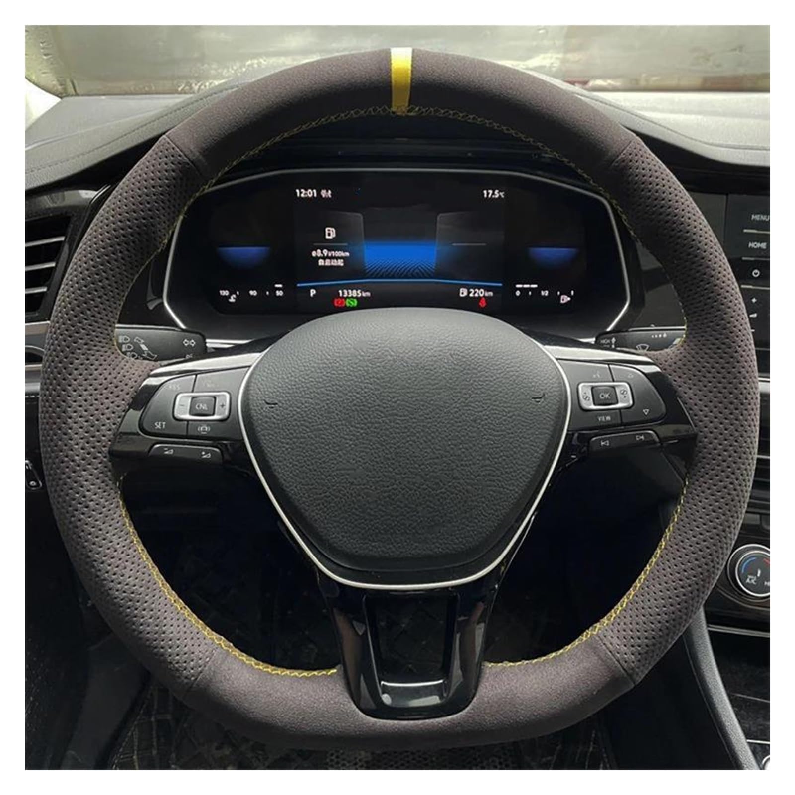 Lenkrad Bezug Auto Lenkrad Geflecht Abdeckung Wildleder Für VW Für Golf 7 Für Mk7 Neue Für Polo Für Jetta Für Passat B8 Lenkung Wrap Lenkradabdeckung(Red Thread)