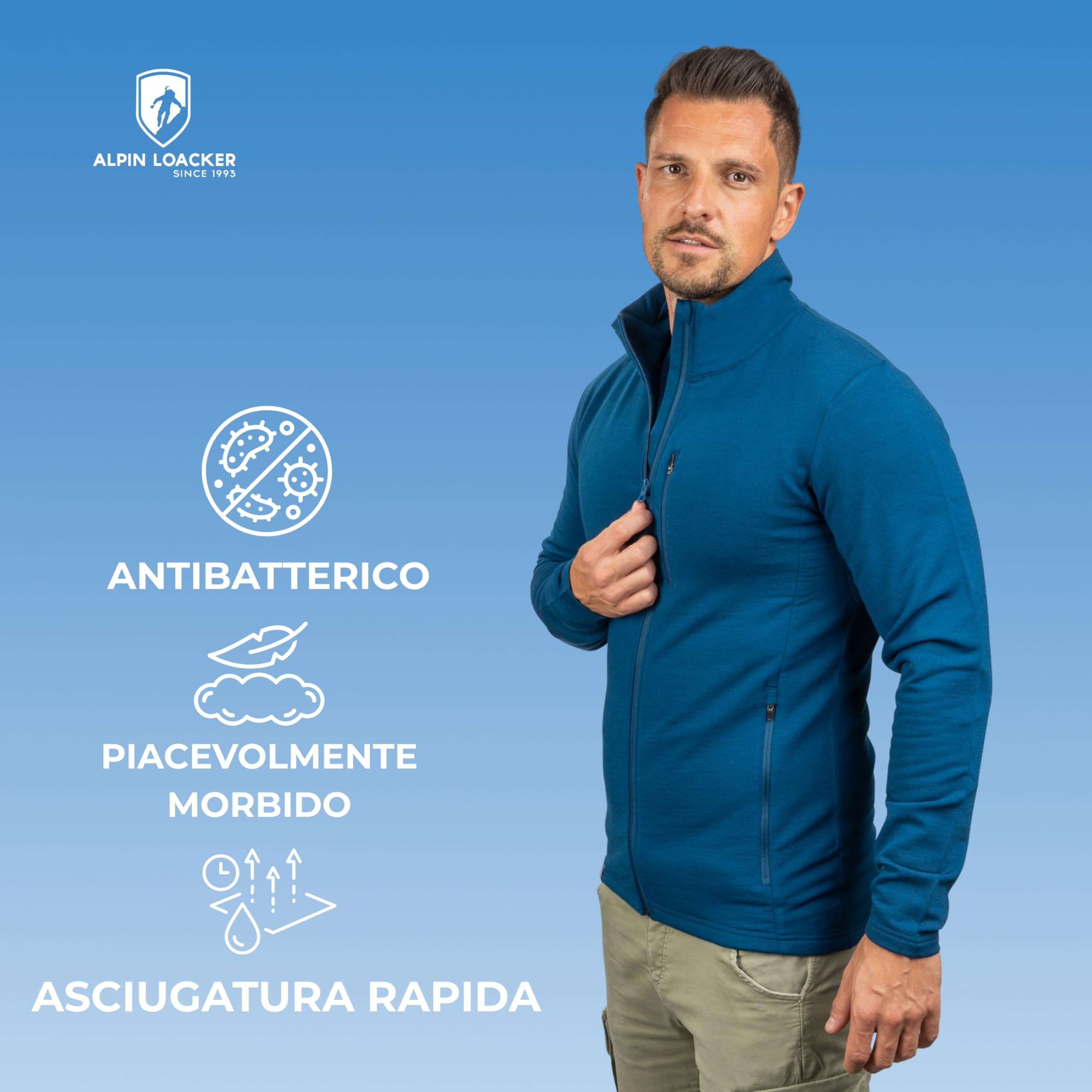ALPIN LOACKER giacca da uomo merino 270 g/m² per l'outdoor e sport