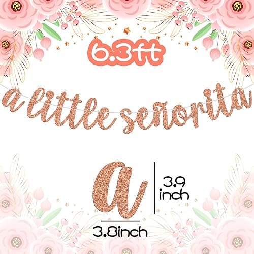 Miniatura 2 de A Little Señorita Banner para fiesta mexicana revelación de género baby shower, suministros de decoración de fiesta recién nacida, purpurina dorada