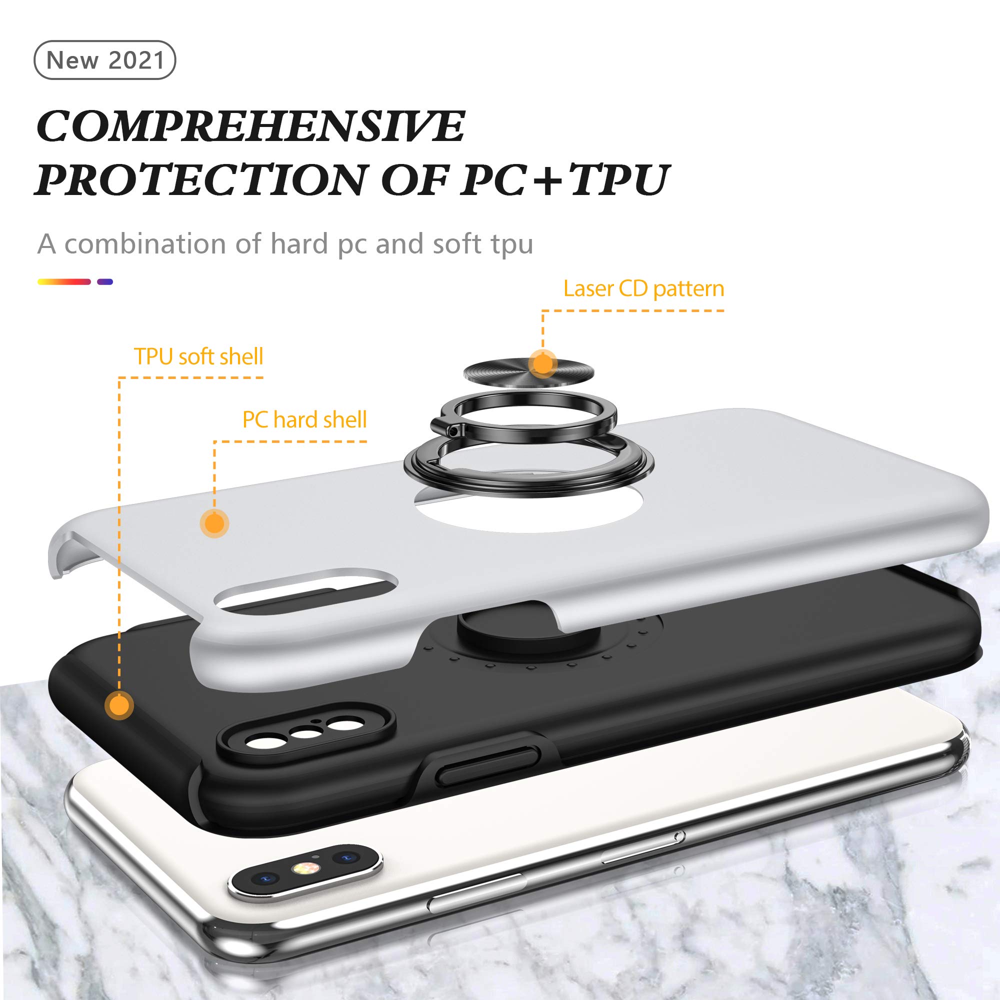 Custodia per Custodia per iPhone 13 Pro Max a doppio strato robusta, protezione militare con supporto ad anello e supporto blu
