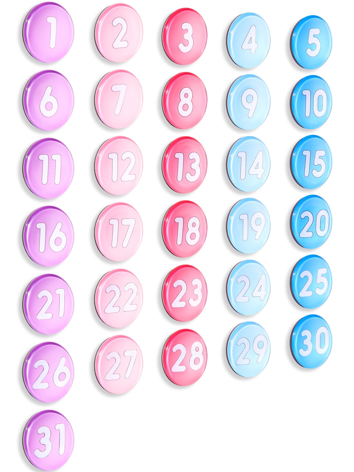 Photo 1 of 1-31 Magnetic Numbers Colored Glass Calendar Magnets for Whiteboard Dry Erase Board Fridge Schedule Refrigerator(Purple Pink,0.98",Numbered)