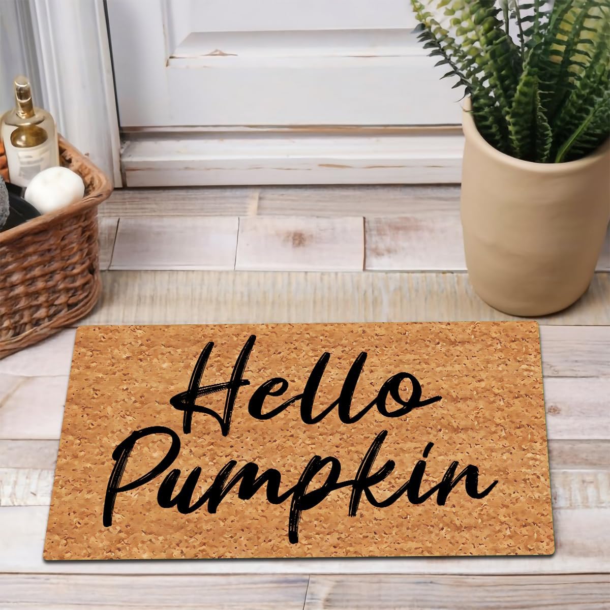 MELODADDY Funny Welcome Doormats with Rubber Back 30"(L) x 18"(W) Hello Pumpkin Halloween Autumn Doormat for Entrance Way Indoor Mats for Front Door Porch Patio Decor No Slip Kitchen Rugs