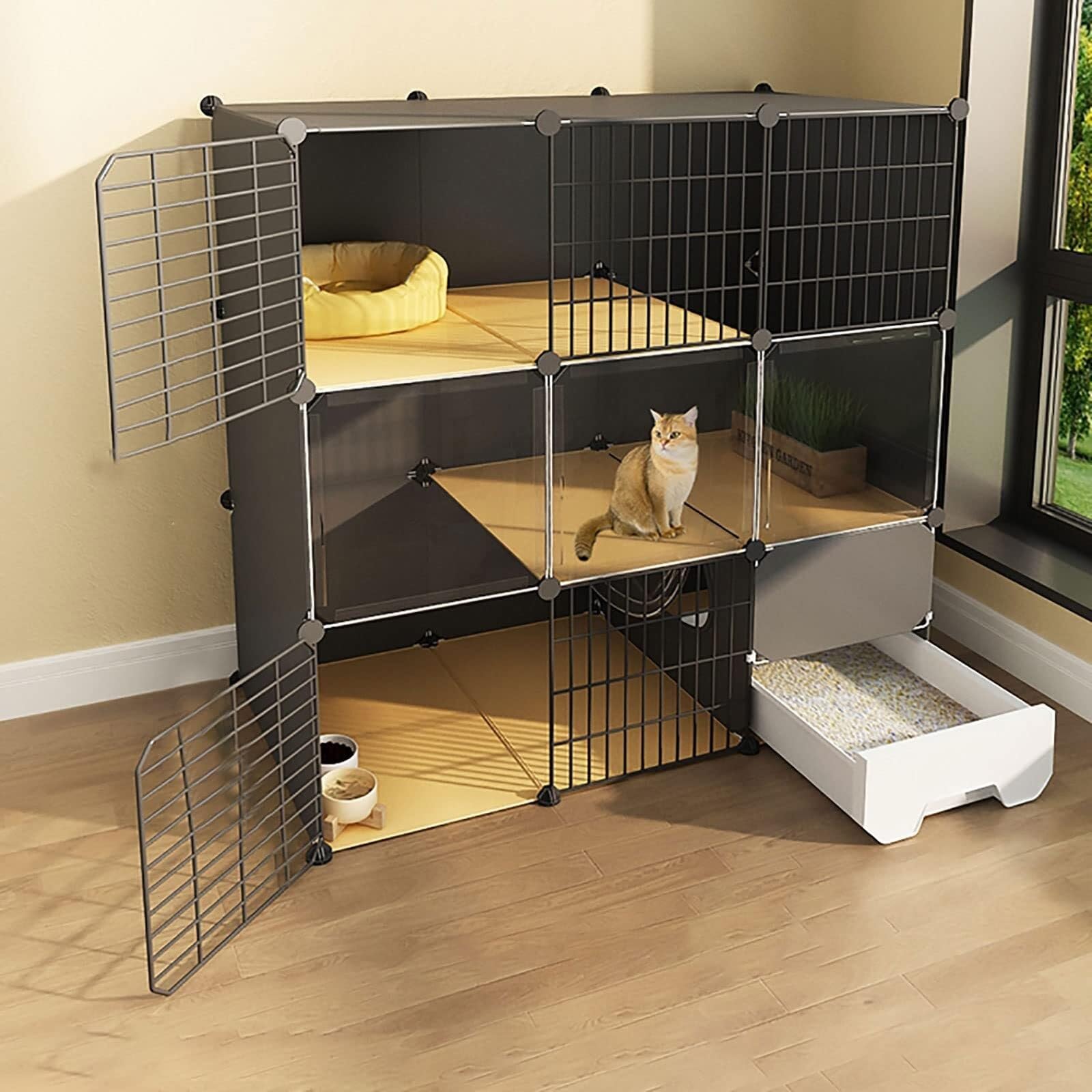 asdchZen Cat Cages Indoor,Cat Cage With Cat Litter Box 2/3 Tier Cat Crate Cat Playpen Small Animal Cage Easy To Clean,Exercise Place Ideal For 1-3 Cat