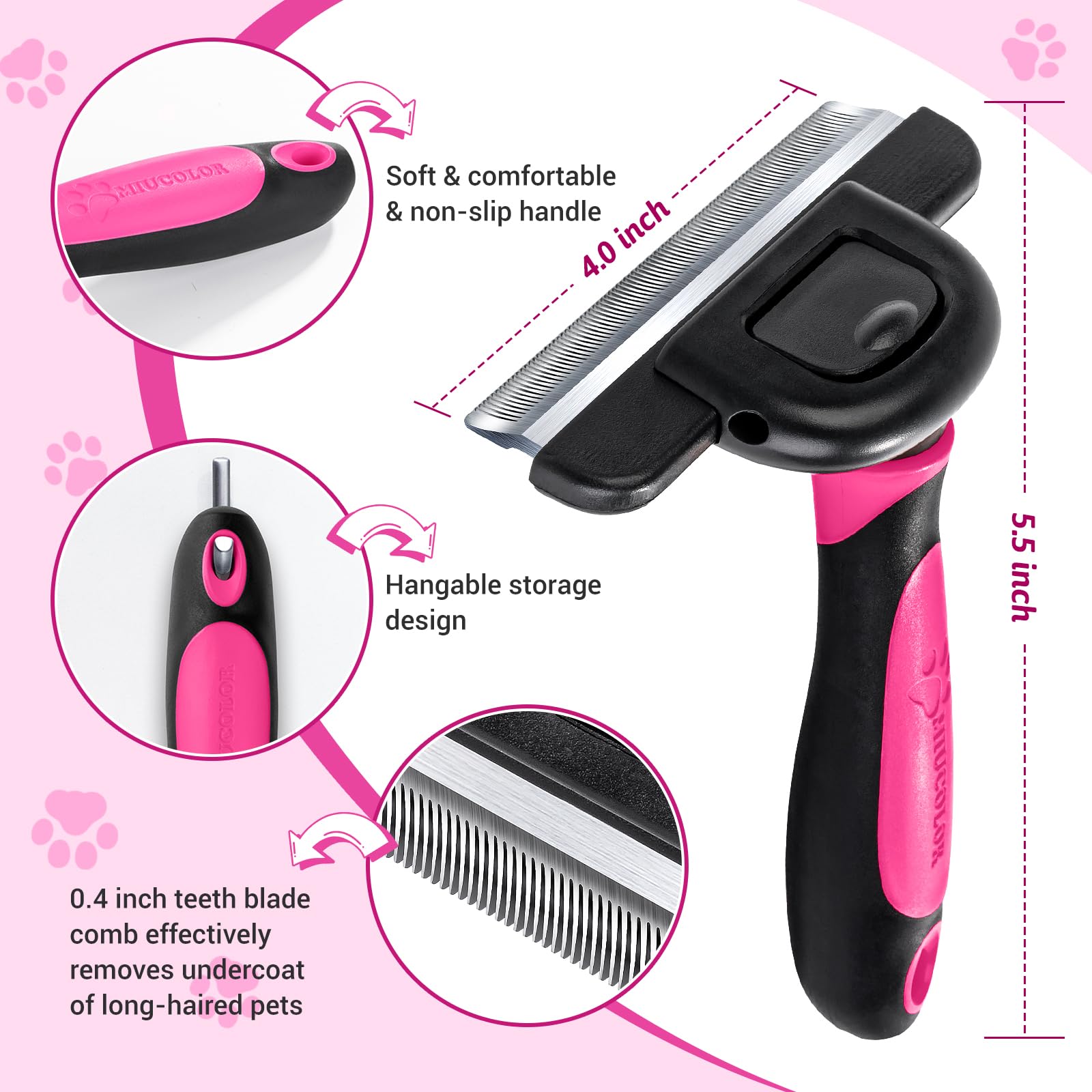 MIU COLOR Fellpflegebürste für lange Haare, Enthaarungswerkzeug für mittelgroße und große Hunde und Katzen, reduziert effektiv Haarausfall um bis zu 95 % für Tierhaare, Rosa