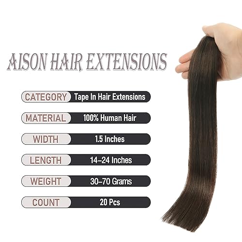 Miniatura 4 de Extensiones de cabello adhesivas, sedosas y lacias, color 2 marrón oscuro, 100% Remy, para mujeres de moda, 20 unidades por paquete (18 pulgadas,