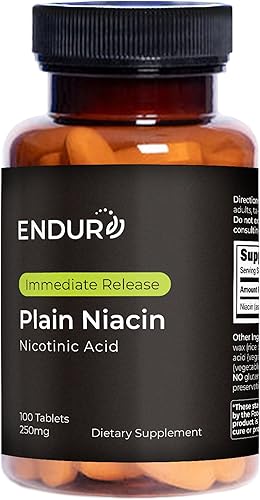 Niacina simple - 250 mg de niacina de liberación inmediata con rubor (vitamina B-3) - Ácido nicotínico 100 tabletas - Sin OMG, vegano, empresa sin