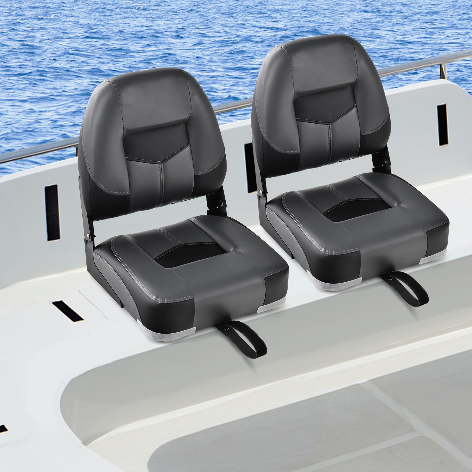 Set 2 Sedili Pieghevoli Per Barca - Imbottiti In Spugna, Blu/Bianco, 50x42x52 Cm - Foto 6