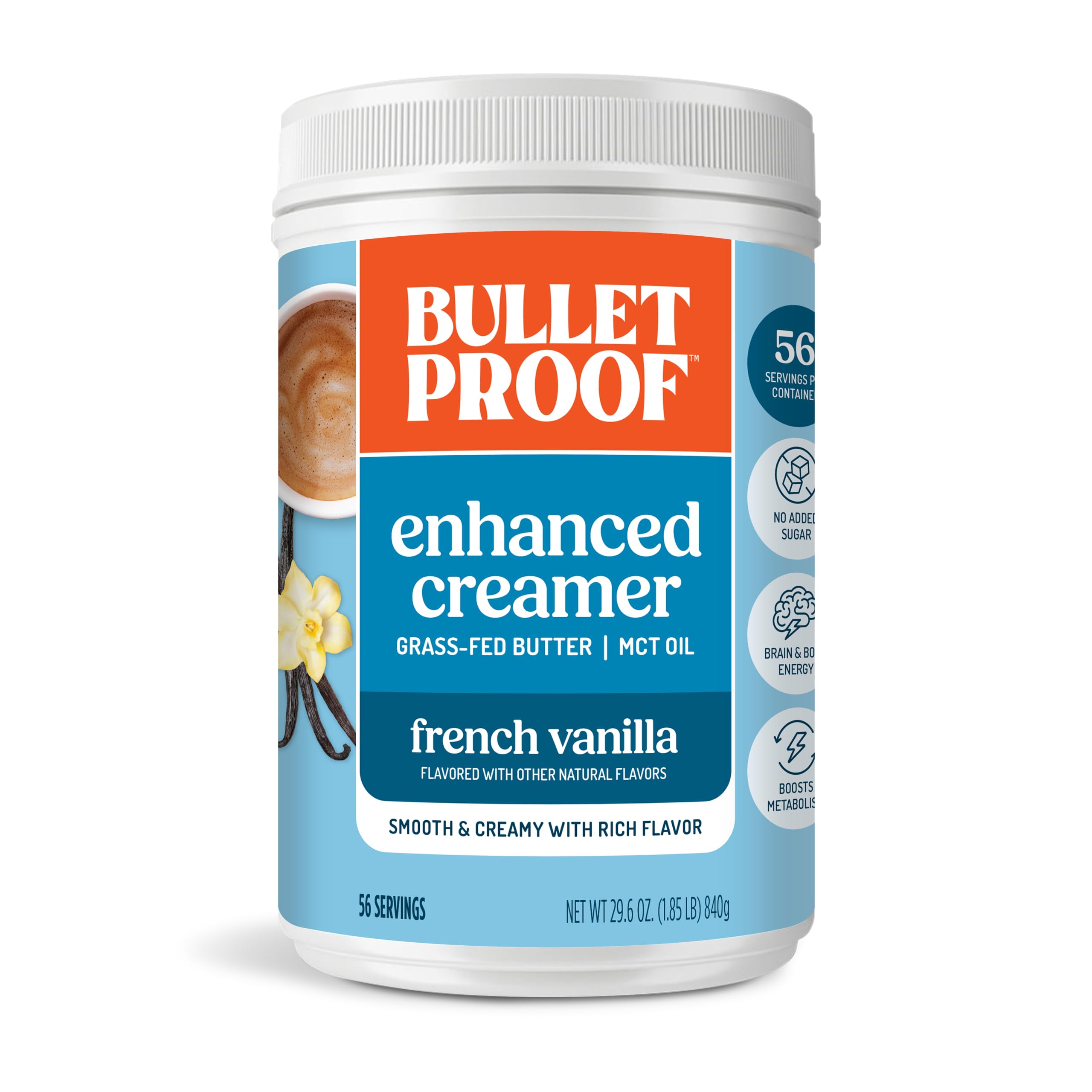 Bulletproof French Vanilla Creamer, 29.6 Ounces, Keto Coffee Creamer with MCT Oil and Grass-Fed Butter, Value Offering, Packaging May Vary