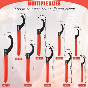Coilover Adjustment Wrenches Set, 9 Pieces Coilover Wrench Shock Spanners Hook Wrenches Tools, C-Shape Spanners for Suspension System