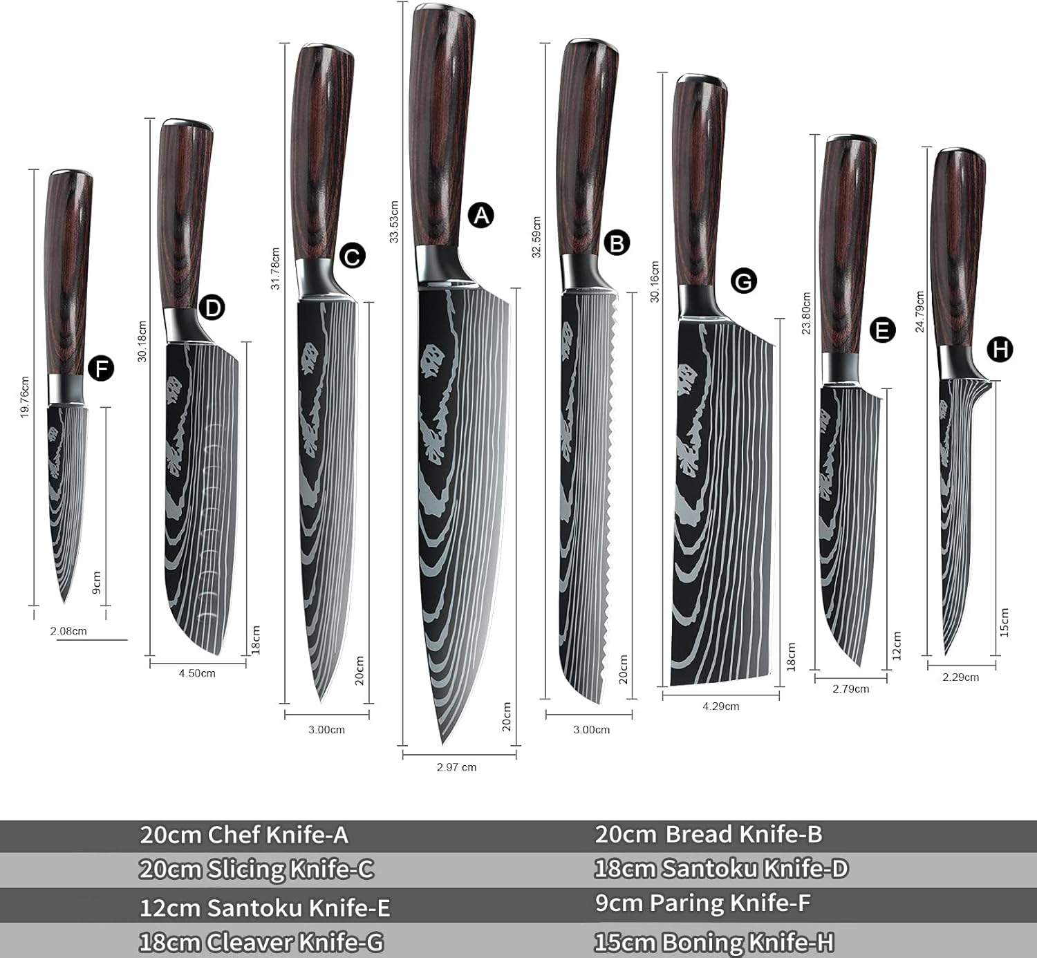 ZENG Professional Kitchen Chef Knife Set, Japanese 8 PCS German High Carbon Stainless Steel Ultra Sharp Knives Sets with Sheaths, Ergonomically Handle Multifunctional Cutter