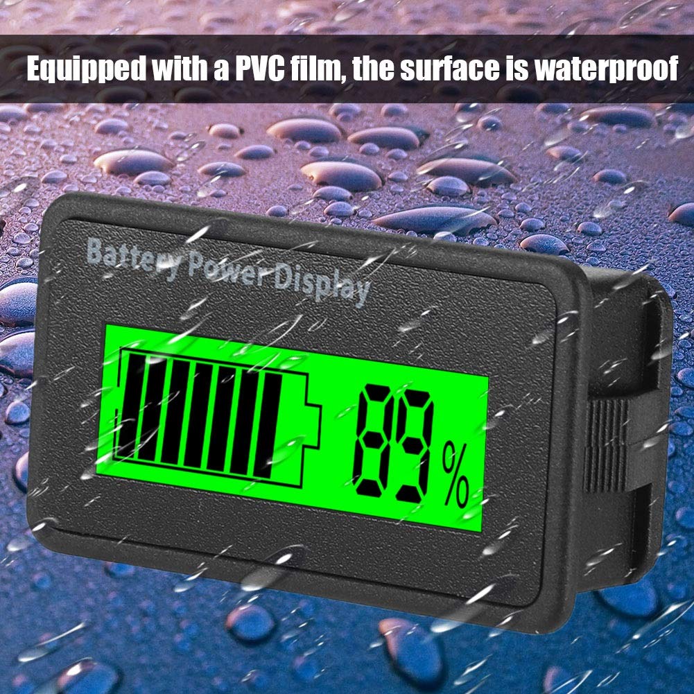 Universal Battery Capacity Indicator Tester Voltmeter with LCD Display, 12-48V Battery Power Display with Reverse Connection (Green)