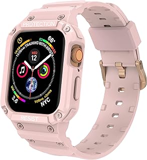 حافظة بديلة بسوار رجالي رياضي من دلع موبايلك لساعة ابل 45 و44 و42 ملم ممتصة للصدمات وواقية من الدرجة العسكرية مقاومة للسقوط، سوار متين لساعة اي ووتش سلسلة SE وSE 2 و9 و8 و7 و6 و5 و4 و3 و2 و1