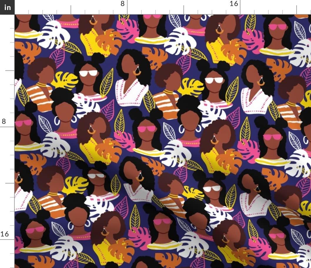 Spoonflower Fabric - African American Black Women Woman Girl Summer Africa Printed on Petal Signature Cotton Fabric by The Yard - Sewing Quilting Apparel Crafts Decor