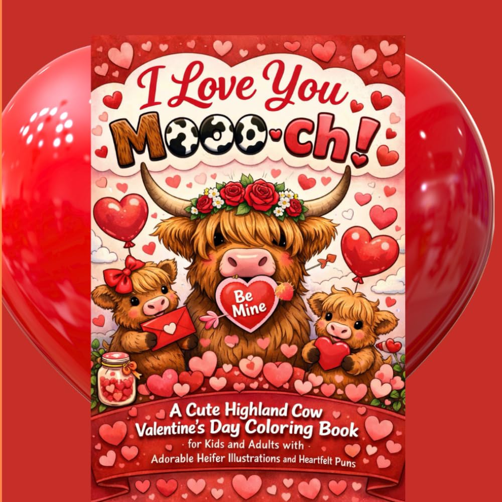 I Love You Mooo-ch!: A Cute Highland Cow Valentine’s Day Coloring Book