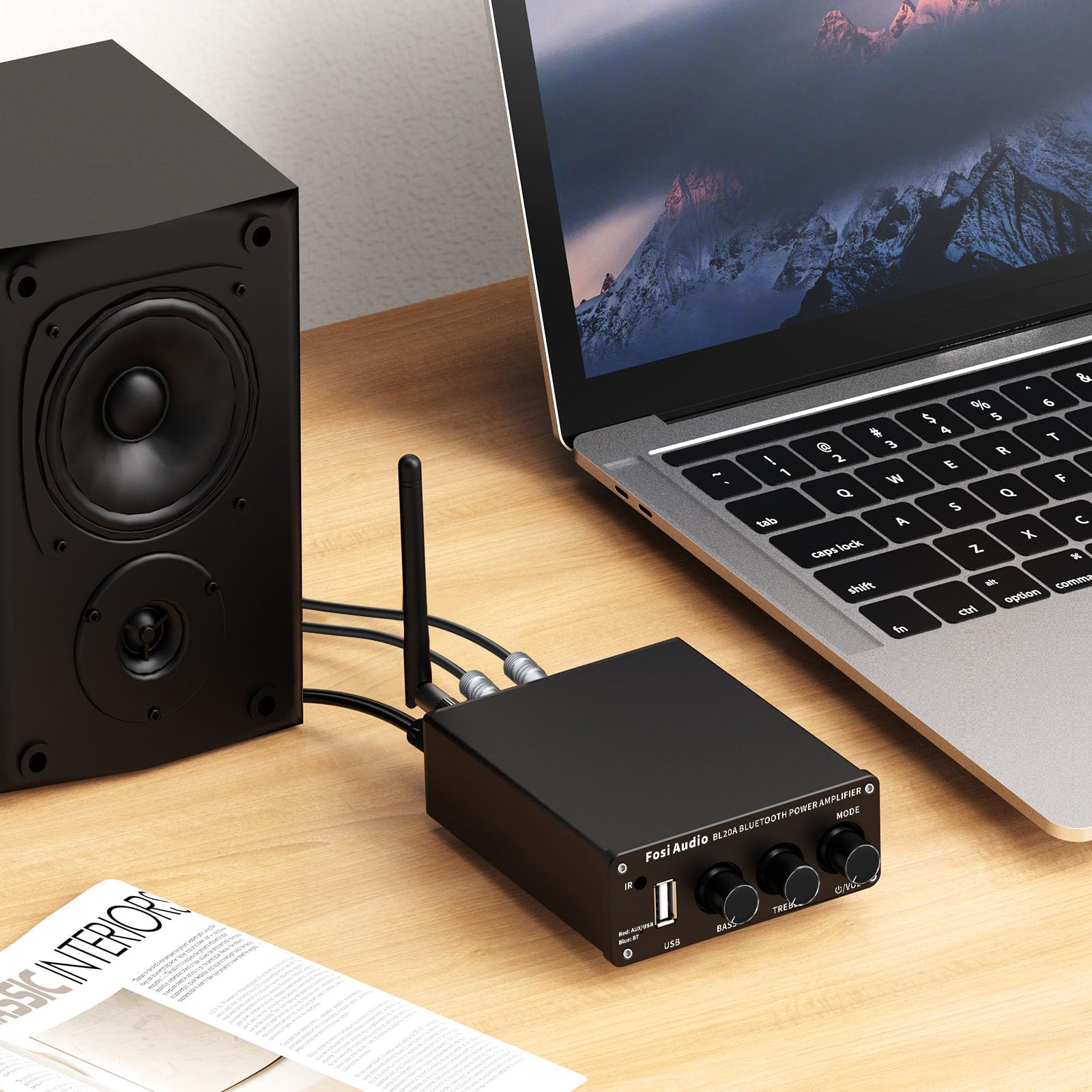 Fosi Audio BL20A Bluetooth 5.0 Heim-Audio-Stereo-Verstärker Mini Hi-Fi Klasse D Integrierter Verstärker U-Disk AUX mit Fernbedienung für Heimlautsprecher 100 Watt × 2