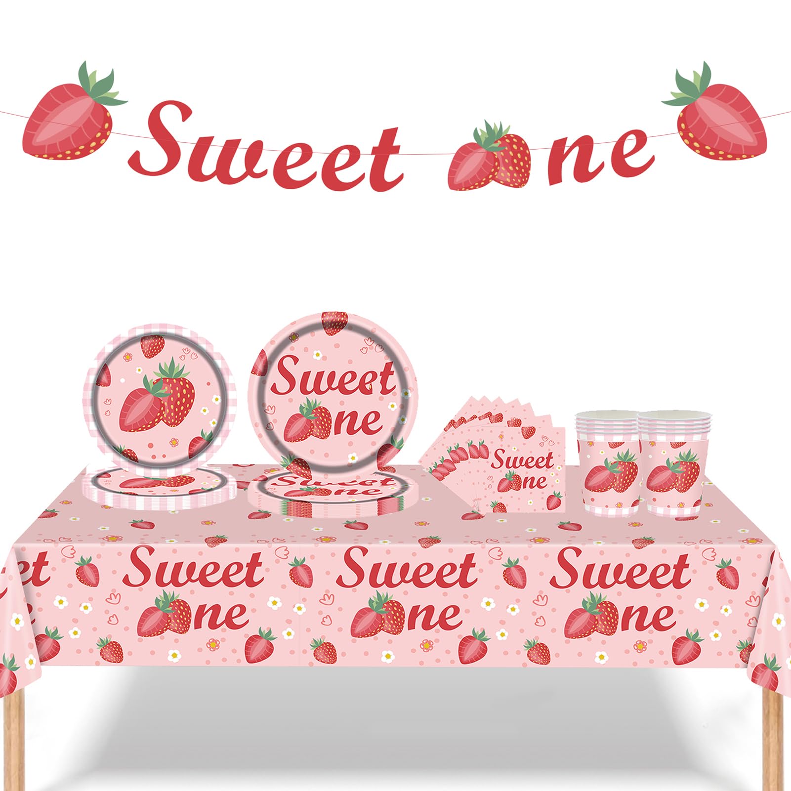 Set Stoviglie Festa Fragola Per 16 Persone - Tovaglia, Piatti, Tovaglioli E Decorazioni - Foto 11