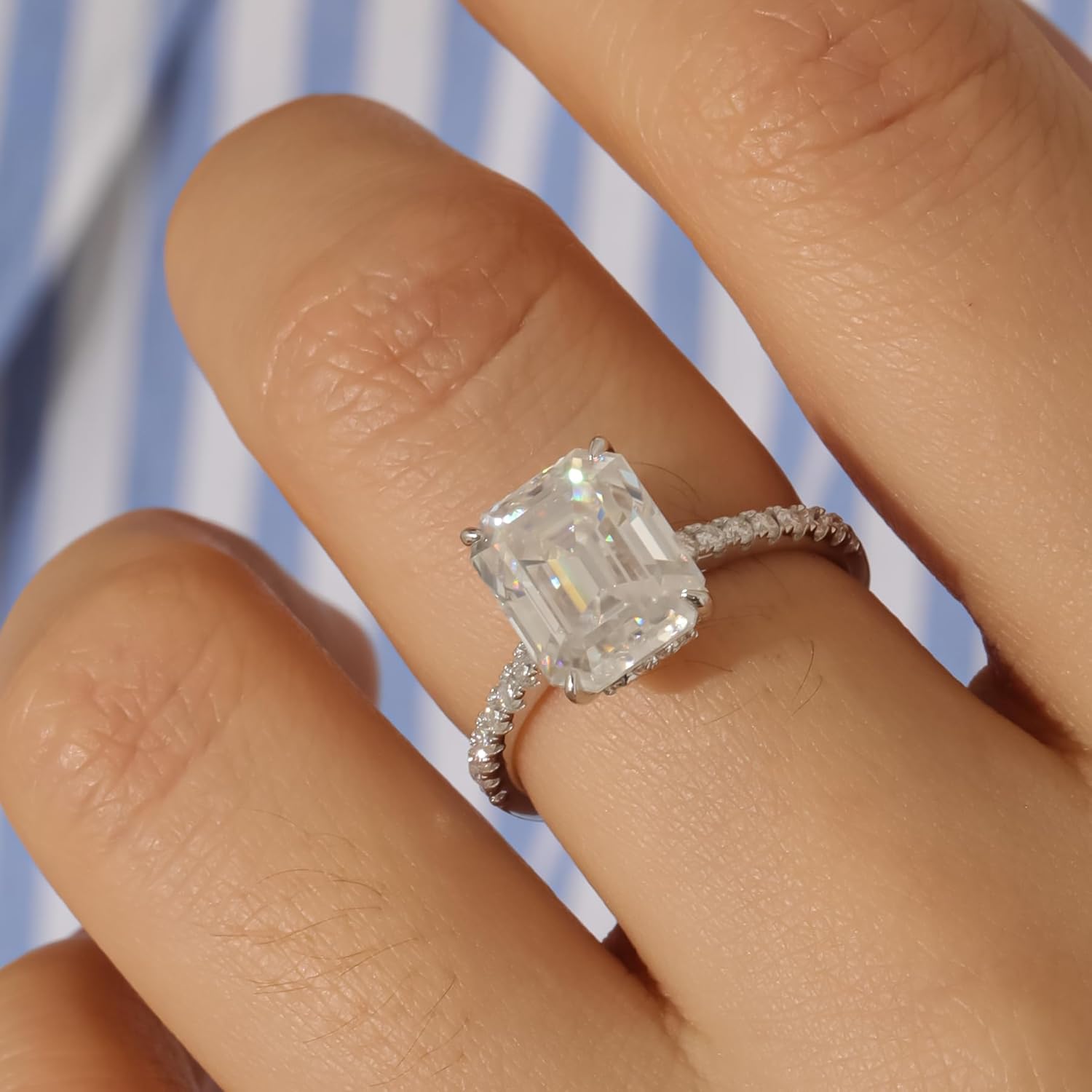 Gem's Beauty Radiant Cut Engagement Rings for Women – 4 Carat D Color VVS1 Moissanite Wedding Ring in 925 Silver Moissanite Rings for Women Premium Promise Ring Gift