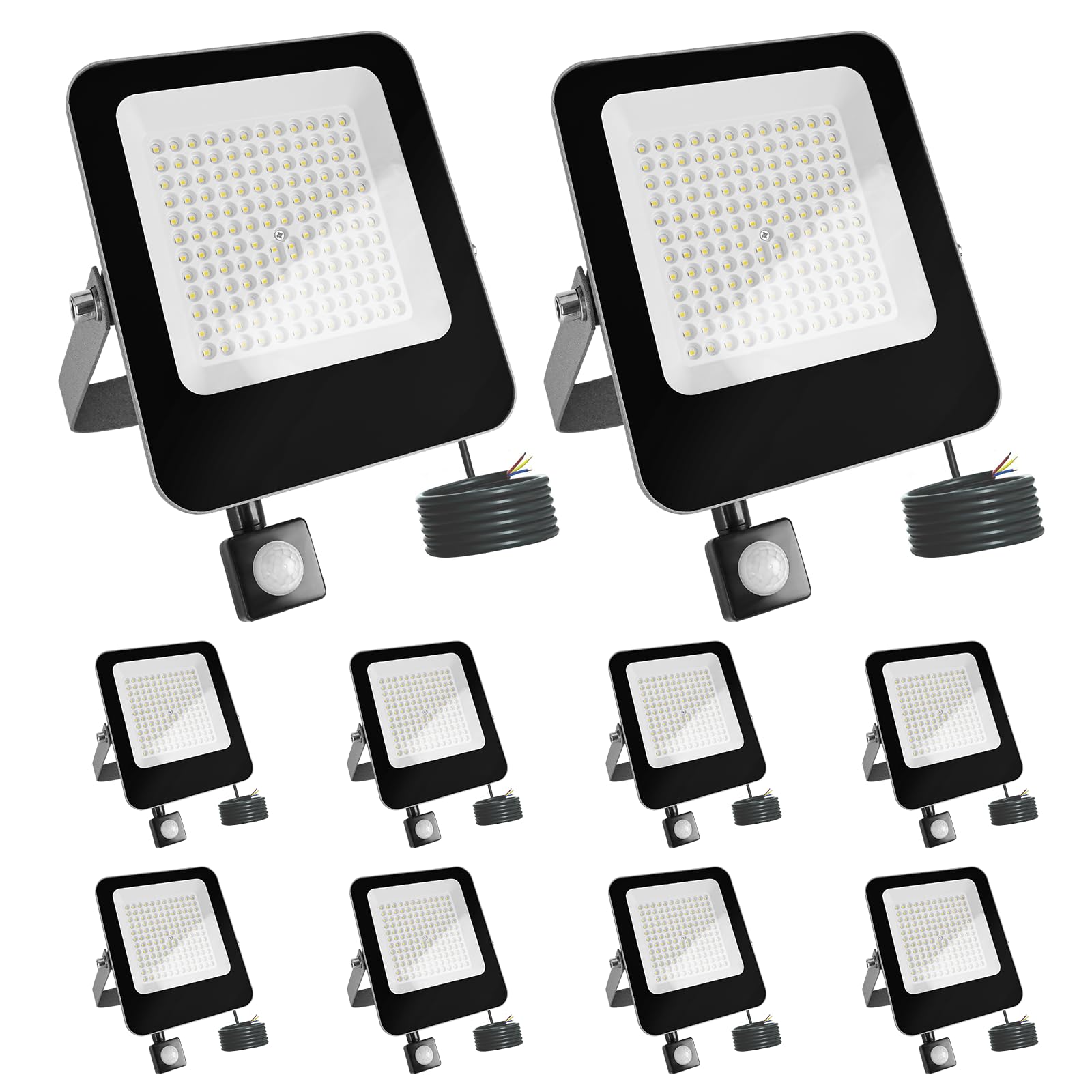 Fosingut 100W Security Lights with Motion Sensor,Super Bright LED Floodlight Outdoor,IP65 Waterproof Wall Light Work Lighting,6500K CoolWhite Spotlight Outside for Garage,Garden,Backyard,Patio-10PCS