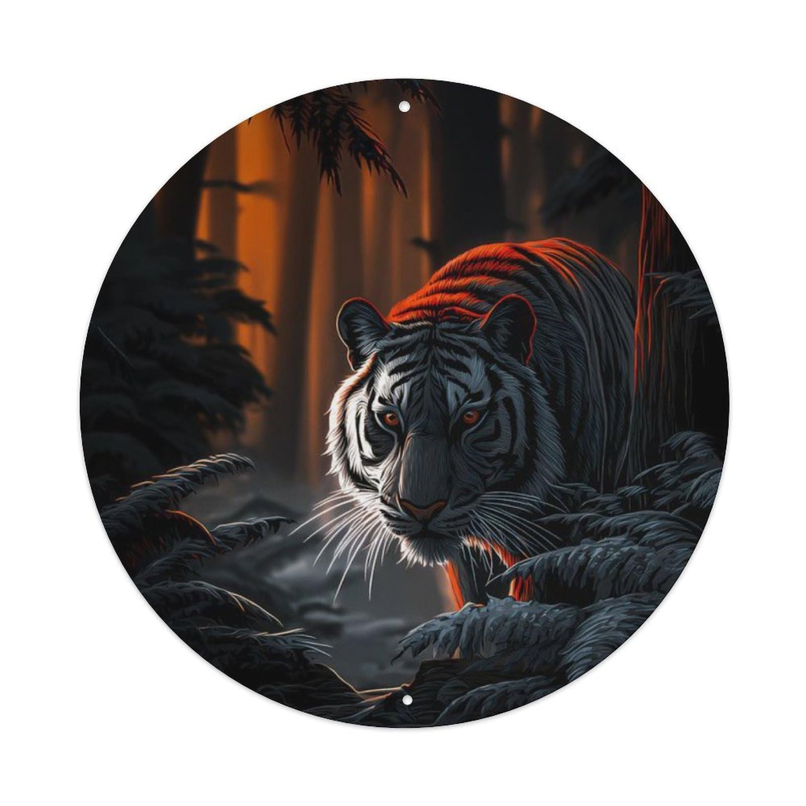 Animal Tiger Dark Forest Dramatic Lighting Wild Nature Vintage Metal Tin Sign Plaque Wall Decor for Cafe, Club Bar, Office, Garden Metal Poster 8x8Inch