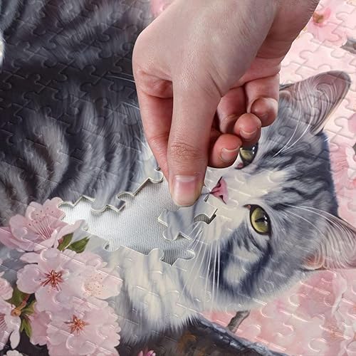 Miniatura 4 de Cherry Blossoms Cat Jigsaw Puzzles 500 Pieces for Adults,Learning Educational Puzzles,Difficult and Challenge Families Toys with Mesh Storage Bag