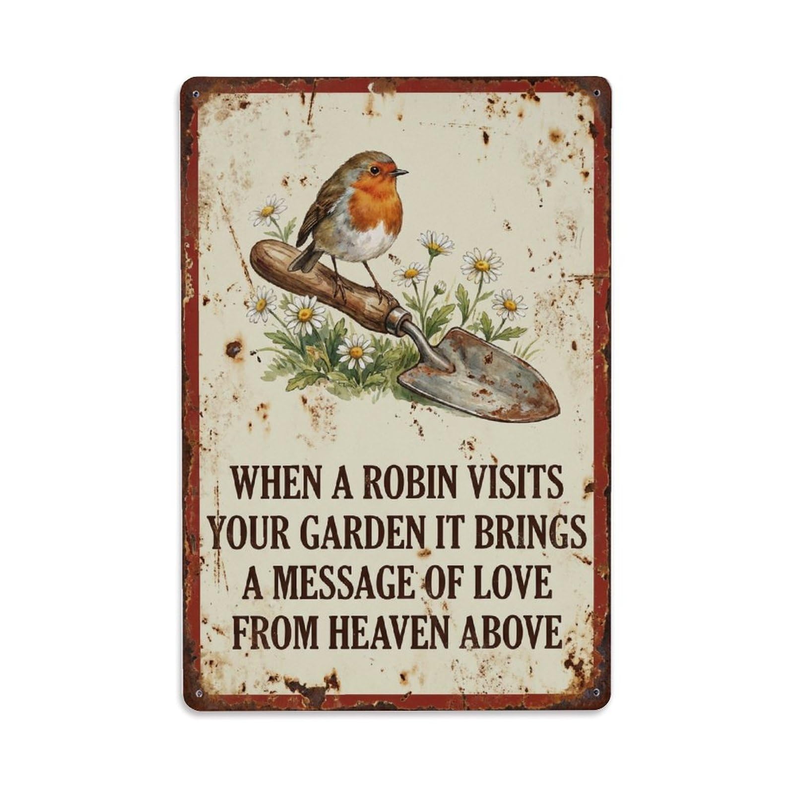 Robin Bird Heaven Message 1 Metal Tin Sign Plaque Wall Decor for Cafe, Club Bar, Office, Home Garden Metal Poster 8x12Inch