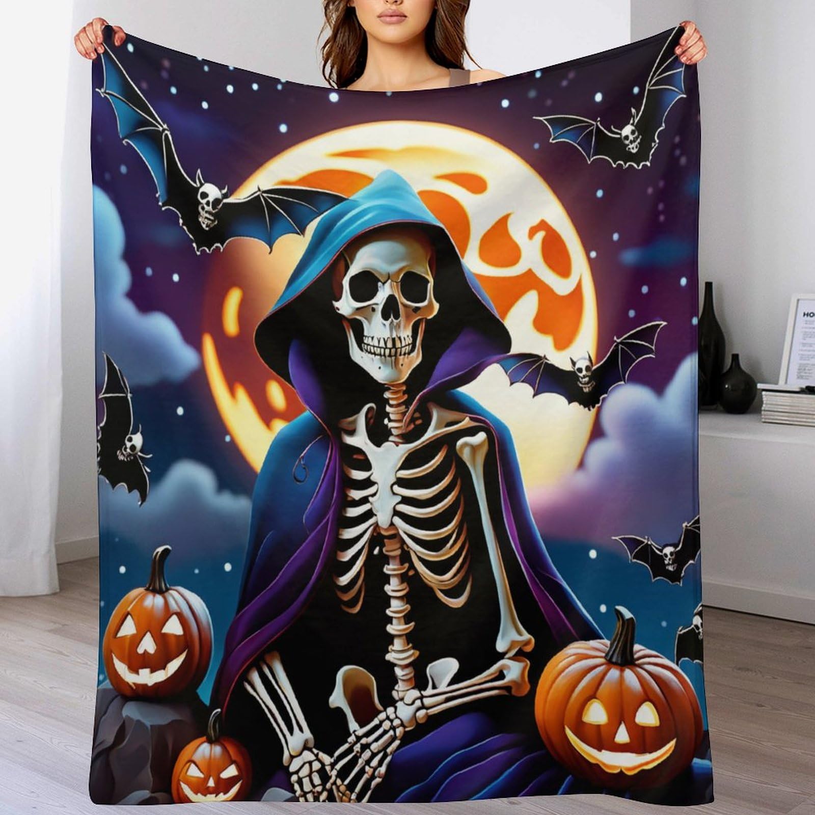 Manta de esqueleto de Halloween gigante de franela suave para sofás fríos y picnics