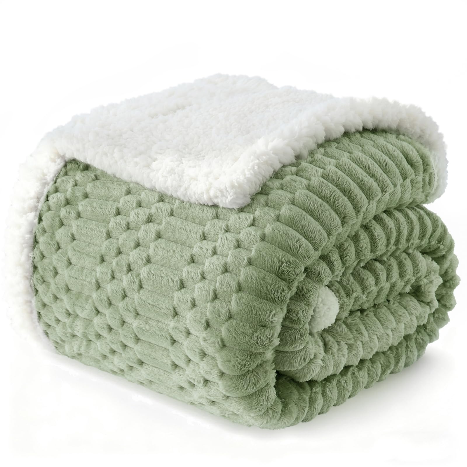 Gracelife Sherpa Throw Blanket for Couch Flannel Cozy Soft Thick Blanket Warm Twin Blanket for Bed Fleece Home Decor Gifts, Z01 - Green, 150 * 200cm