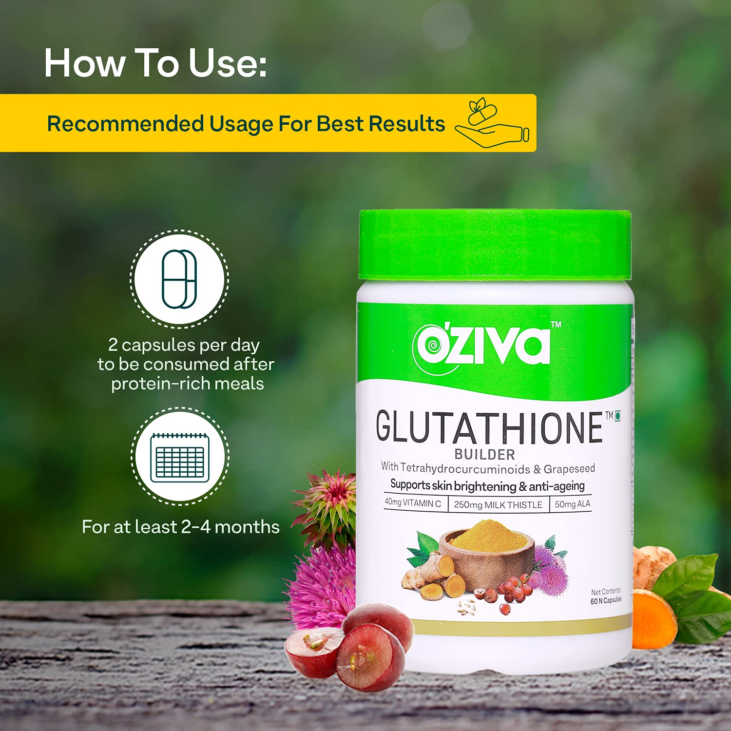 OZiva Glutathione Builder (with Vitamin C, ALA, Skin Vitamins