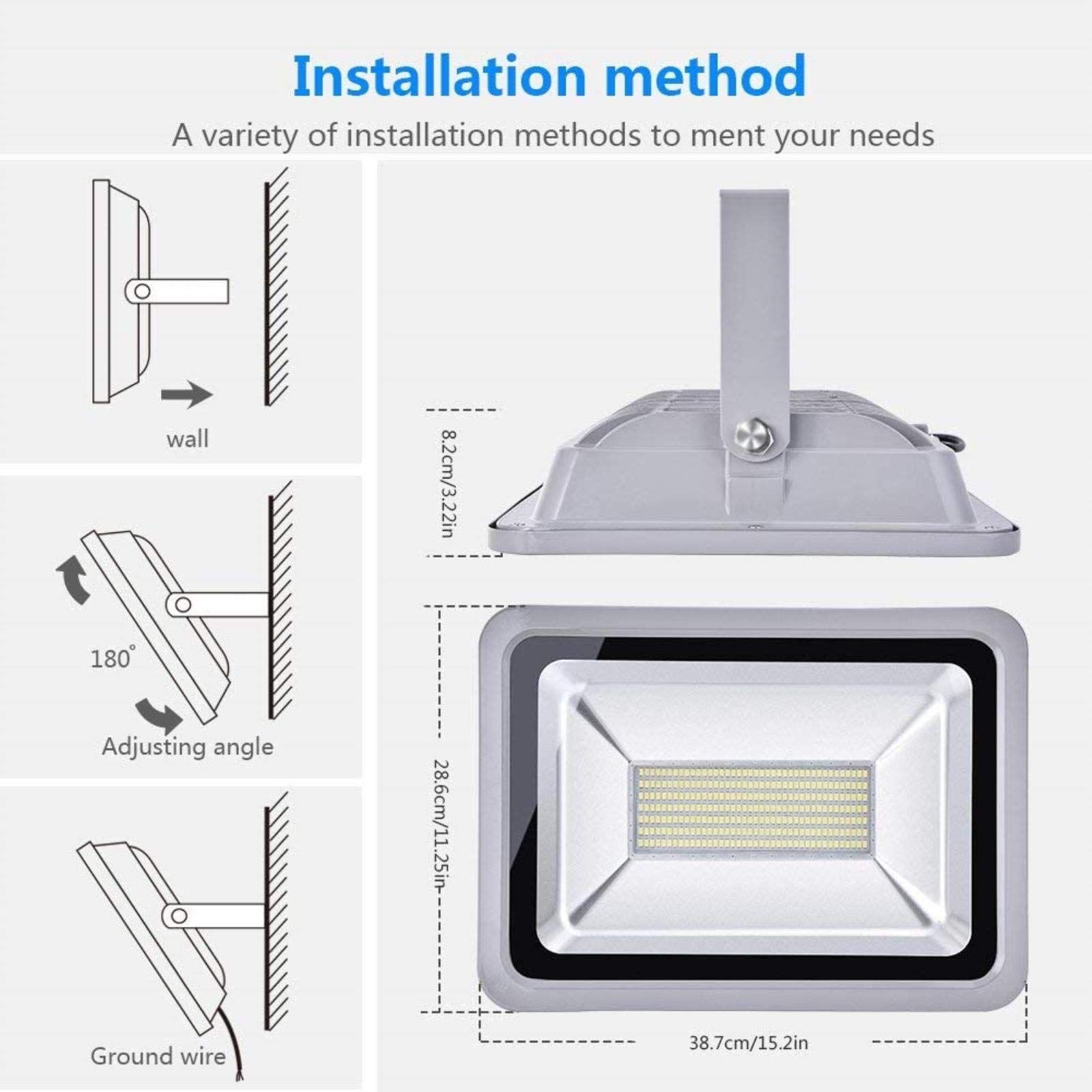 Luces de inundación solares Reflector LED para Exteriores, 1000W Foco LED Blanco frío, 6000 6500K, Ip65 Luz de Pared Impermeable para Exteriores para jardín, Garaje