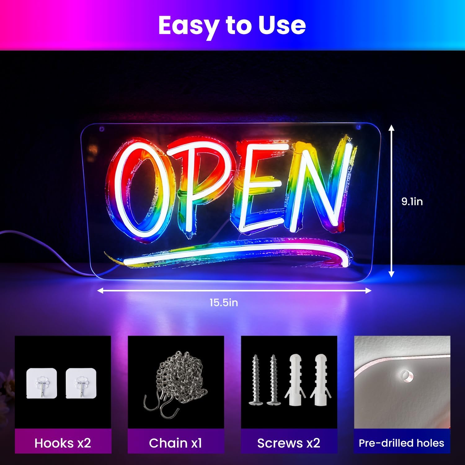 Open Signs for Business, LED Neon Open Sign Lighted Open Lights for Business Window Door Wall Hanging Coffee Snack Bar Restaurant Barbershop Retails Store Shop, USB Power & Dimmab
