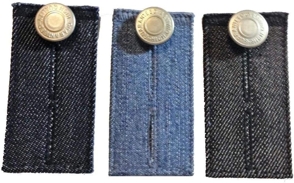 Denim Jean Waist Extender Set of 3 for Men or Women with Nickel Finished Metal Button