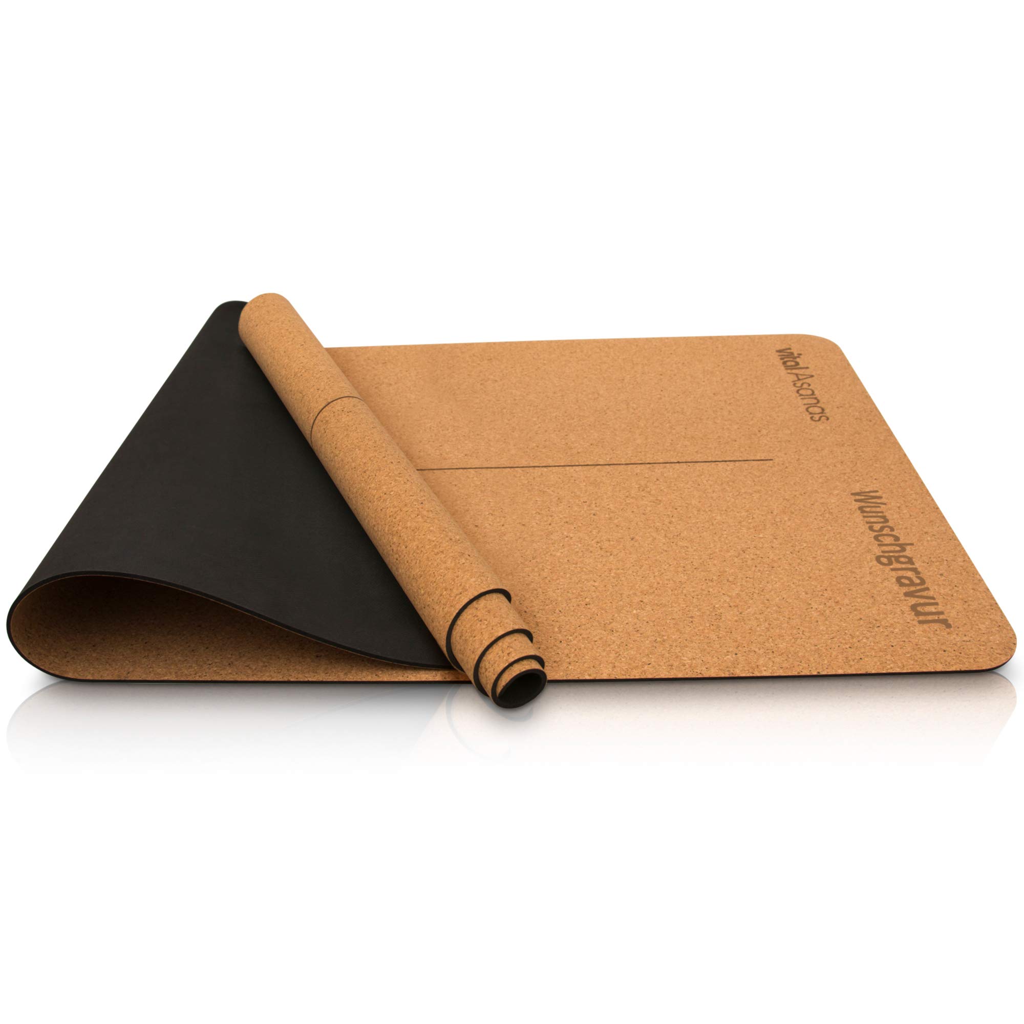 Personalisierte Premium Yogamatte Hochwertige rutschfeste Fitnessmatte mit praktischem Tragegurt - aus natürlichem Rohstoff, 100% Natur Kork - Gymnastikmatte für Yoga Pilates- mit Deiner Wunschgravur