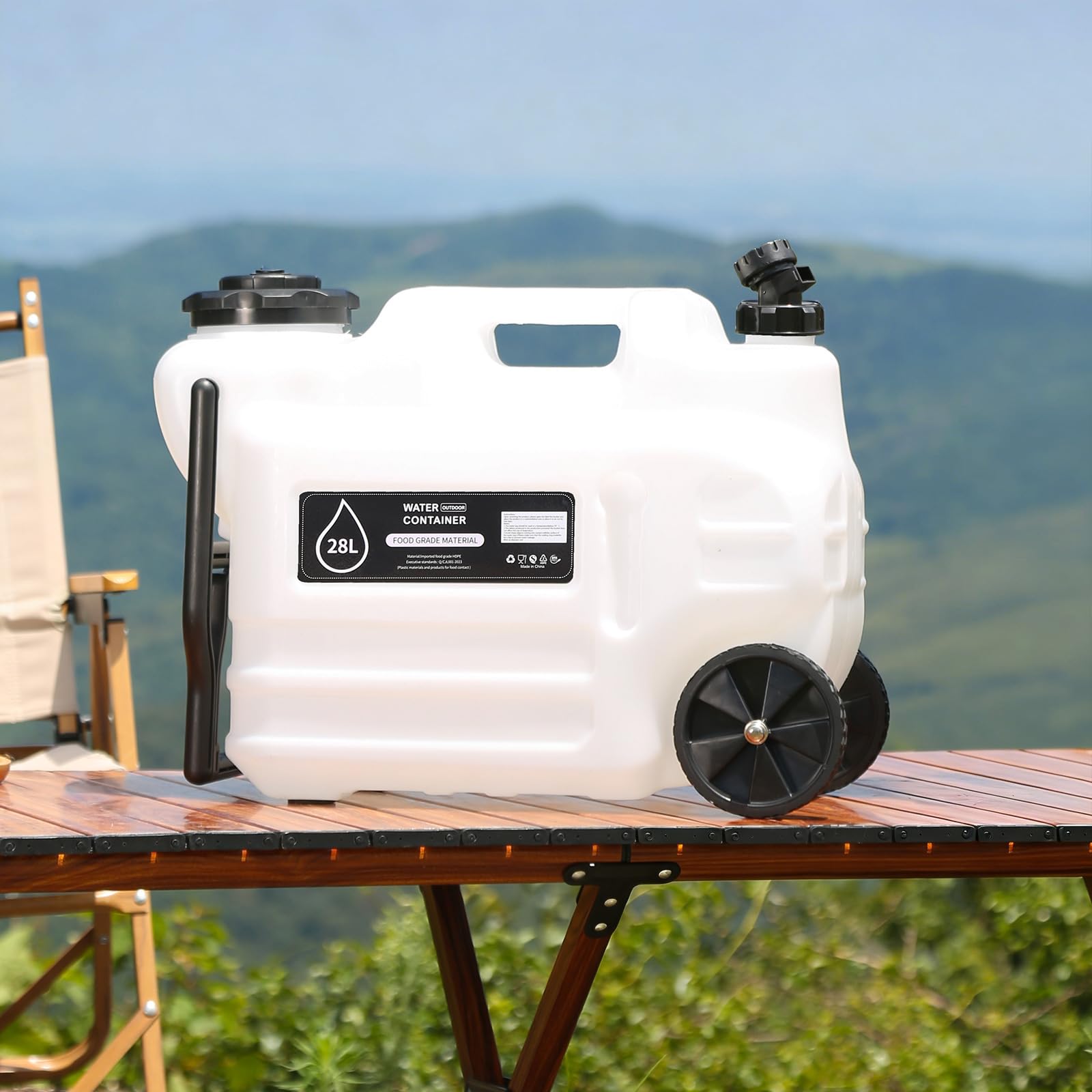 Depósito de agua multifunción con ruedas de 7,4 galones (28 l), dispensador de agua, transportador, almacenamiento de emergencia para vehículo, coche, al aire libre, senderismo