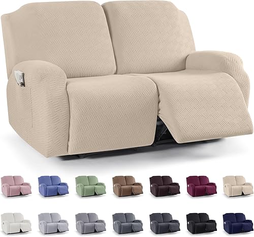 Vista 244 de KinCam Fundas para sillas reclinables, funda elástica y reclinable, fundas para sofá reclinable, fundas de sofá reclinable a rayas, fundas Gris