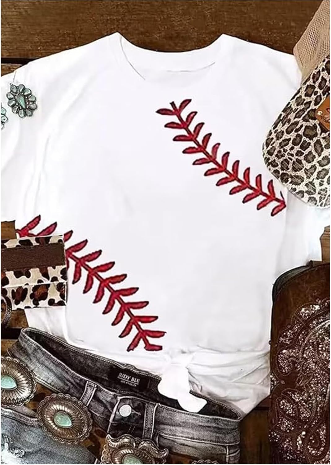 Baseball Shirt for Women Shirt Game Day Shirt Women Baseball Graphic Tee Team Fan T-Shirt Sleeve Tops - Image 3