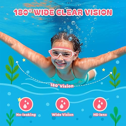Miniatura 4 de Gafas de natación para niños de 3 a 8 años con gorro de natación, juego de gorras de natación con antivaho y anti-UV para niños y niñas pequeños