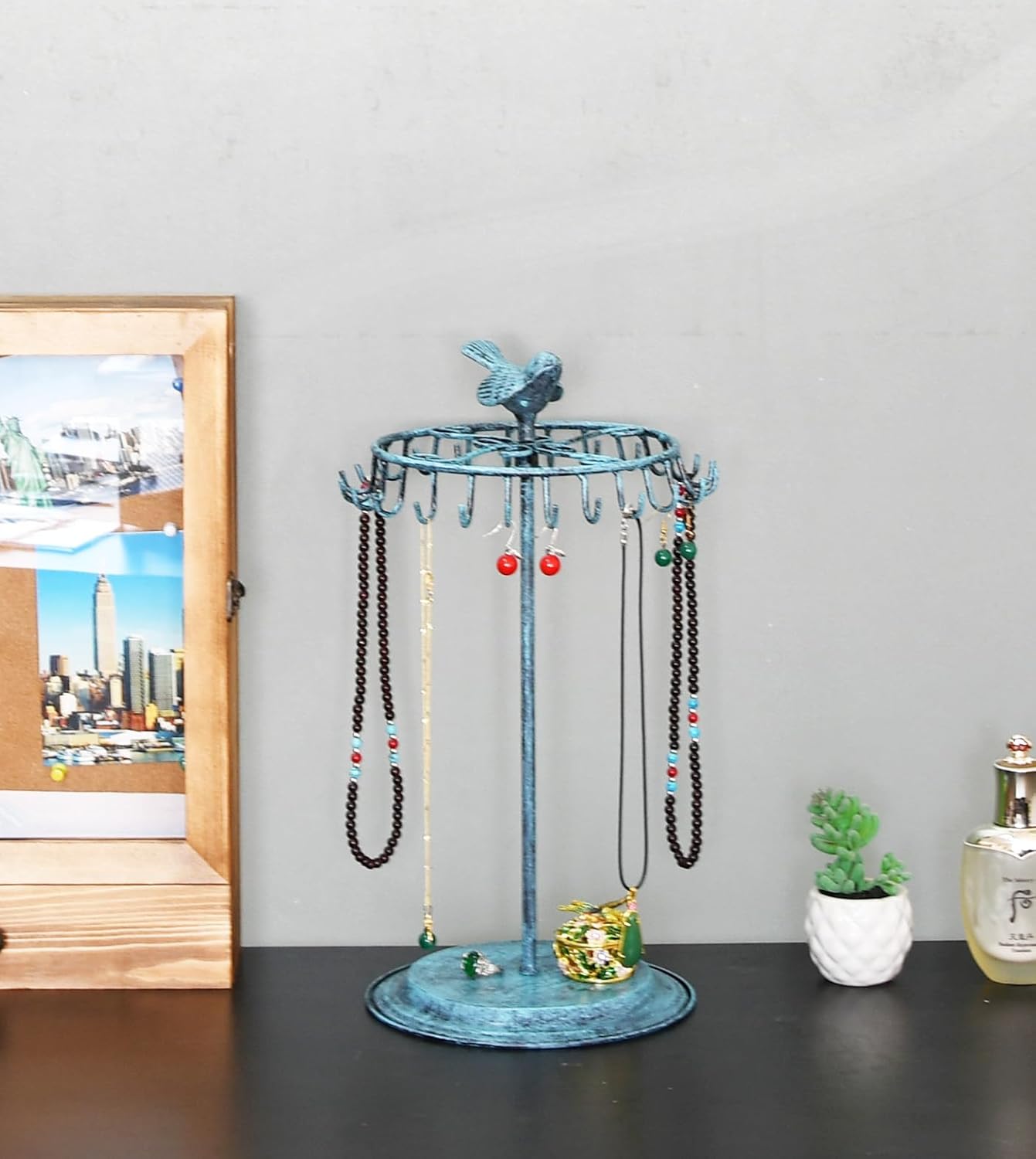Bird Rotating Necklace Holder Bracelet Stand/Jewelry Organizer/Jewelry Tree, Turquoise