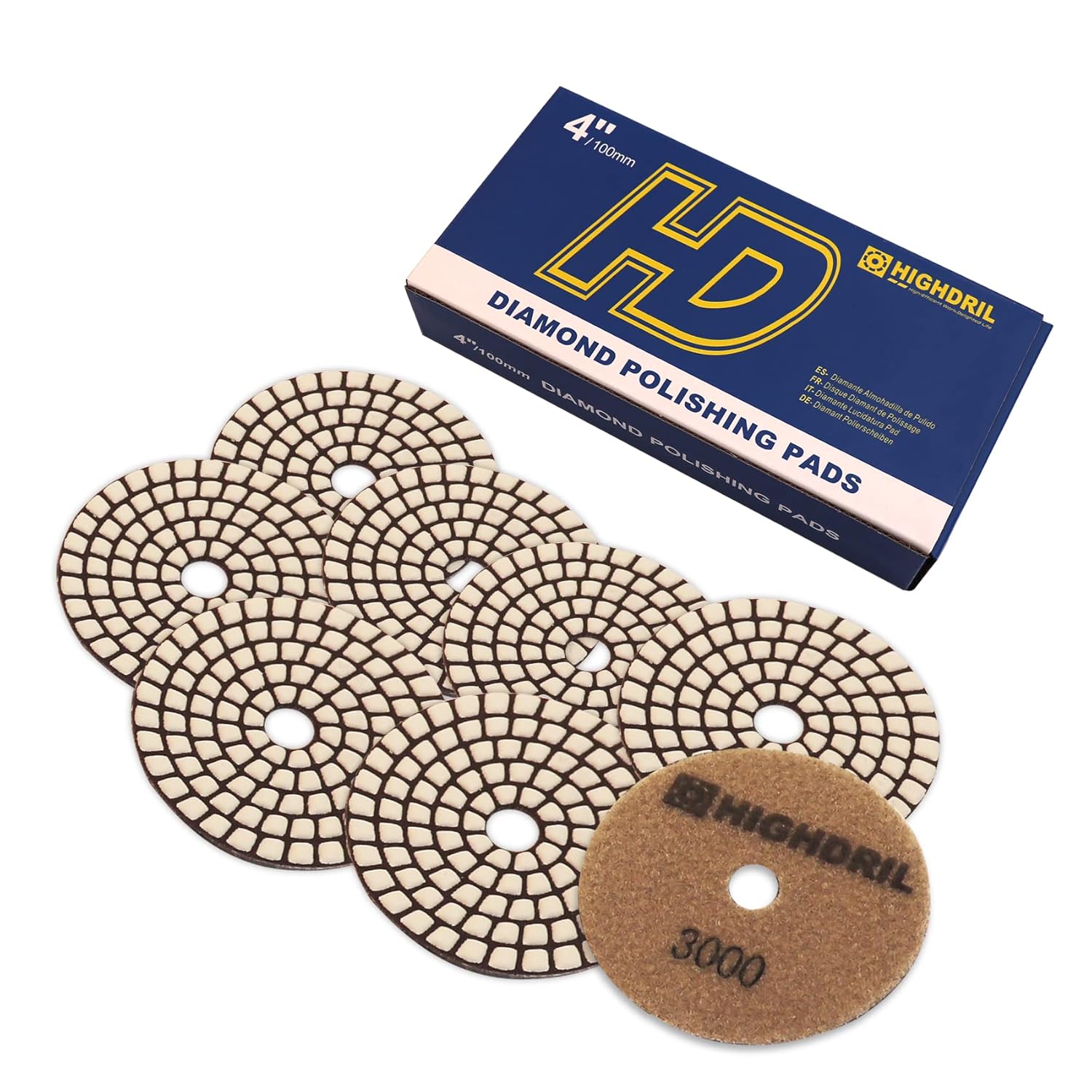 Dry Diamond Polishing Pads - 8pcs 5 inch #200 Sanding Pads Kit for Granite Marble Ceramic Used on Angle Grinder or Polisher…