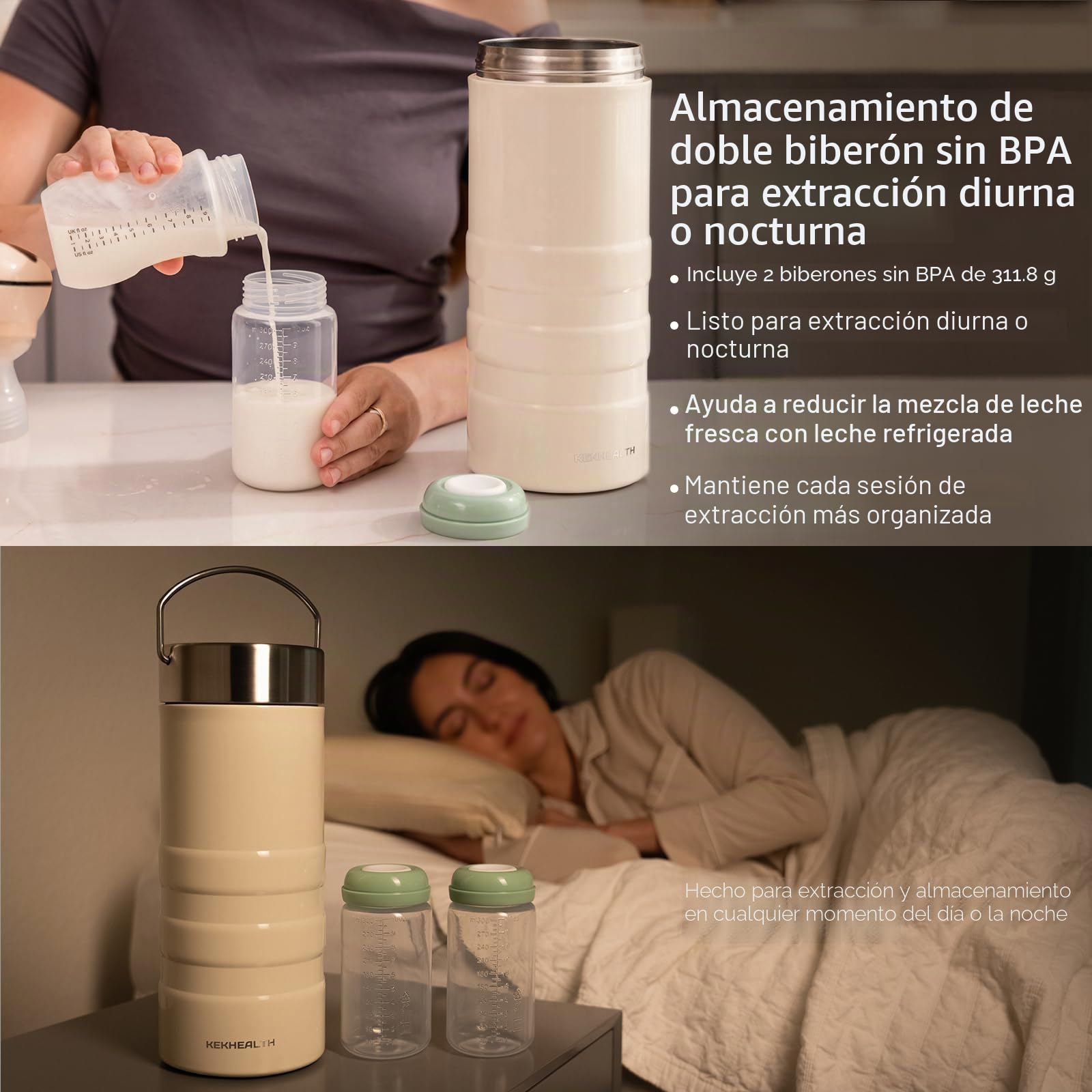 Enfriador de Leche Materna 22oz para Trabajo y Viajes, Enfriamiento 24h, Nevera Portátil Gran Capacidad con 2 Botellas de Almacenamiento de Leche, Esencial Lactancia & Bebé