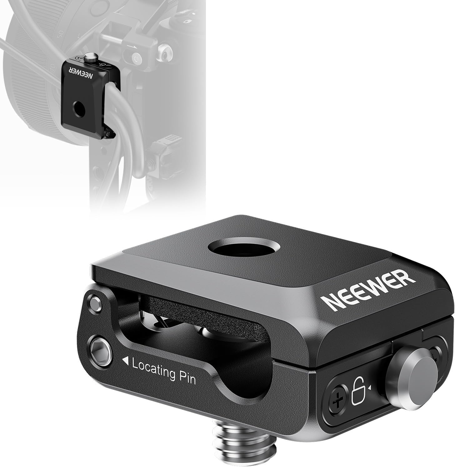 NEEWER Spring Loaded Cable Clamp, 2 Pack, Camera Cage Cable Organizer with Removable Anti Twist Locating Pin, 1/4" Screw, Quick Release Lock, Foam Pad for HDMI, USB, Headphone, Shutter Cables, UA073