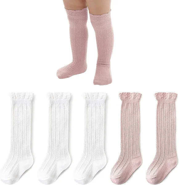American Trends Baby Knee High Socks - Girls & Boys Newborn to Toddlers - Ruffled Tube Socks