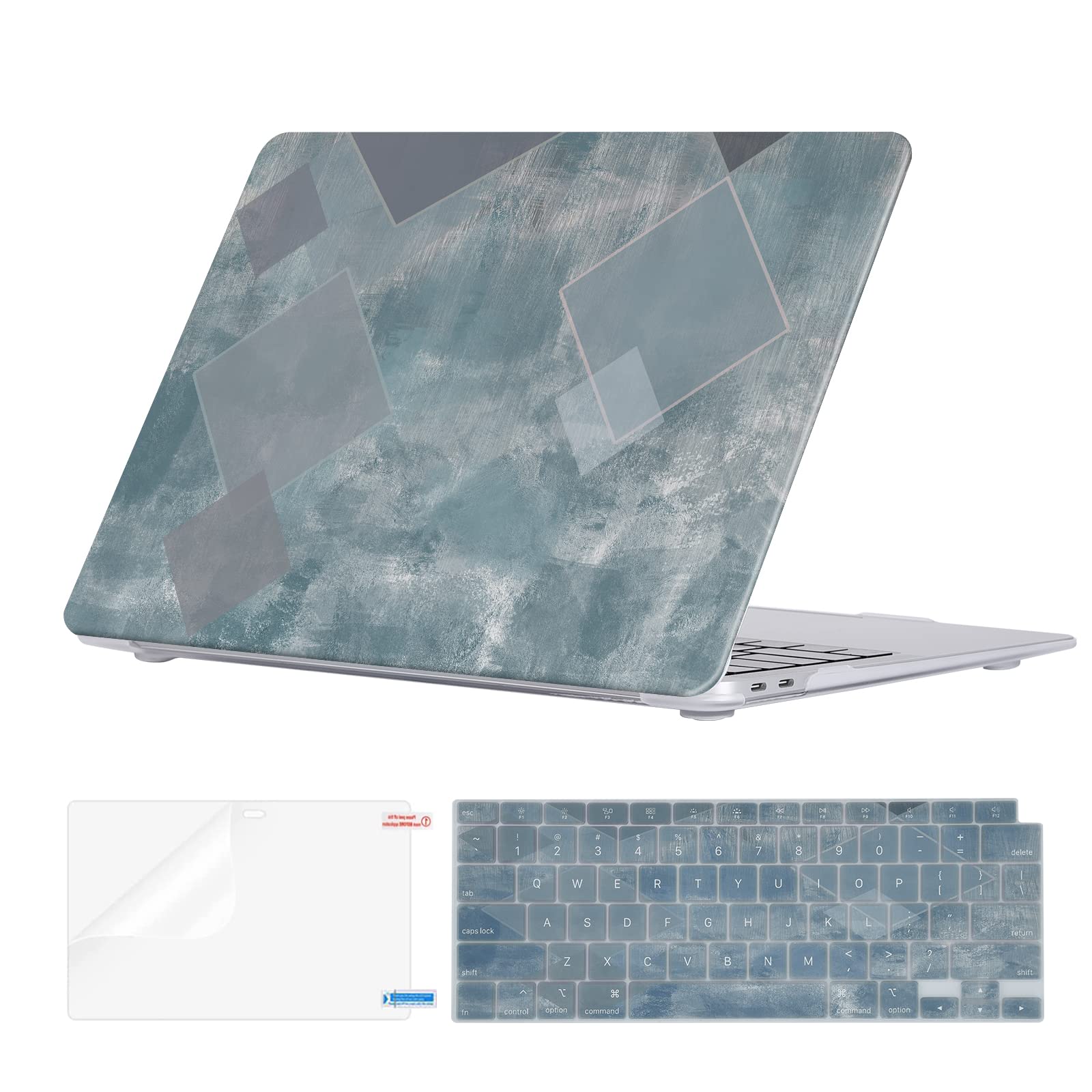 EooCoo Compatible with MacBook Air 13 inch Case 2022 2021-2018 M1 A2337 A2179 A1932 with Retina Display, Case + Keyboard Skin Cover + Screen Protector, Retro Squares