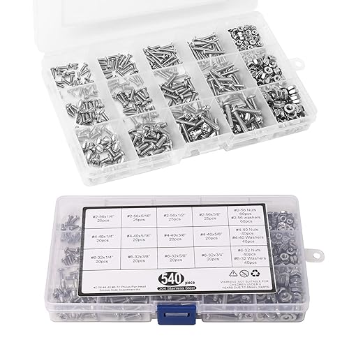 Miniatura 6 de Kit surtido de tuercas de máquina, pernos y arandelas, #2-56#4-40#6-32 Phillips Tornillos de acero inoxidable Tornillos de acero inoxidable con