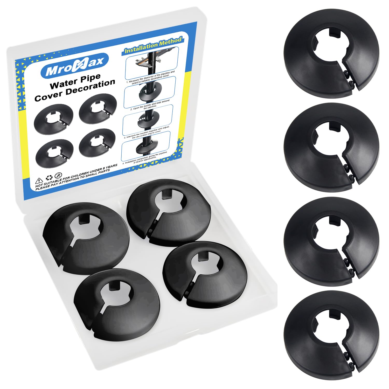 Mromax Black 16Mm Pipe Cover, Flange Pipe Collar Plastic Pipe Hole Collars For Radiator, Wall Pipe Tube Decoration 4Pcs